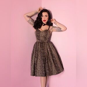 Vixen by Micheline Pitt leopard sweetheart swing dress - small